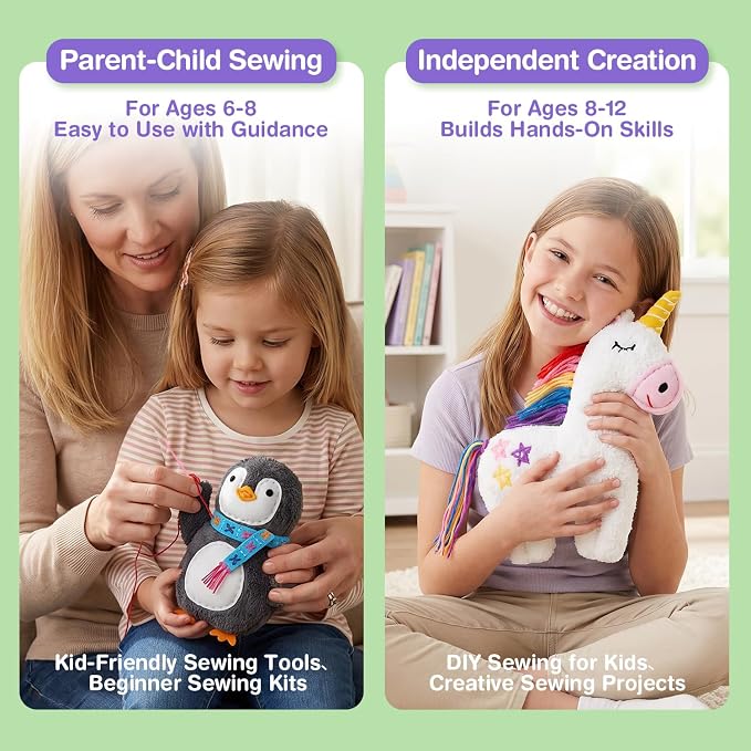 Avenir My First Sewing Kit for Kids 6-8, Alpaca Stuffed Animal Craft Set