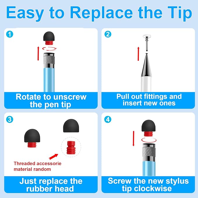 Bopomofo 10 Rubber Tips+5 Transparent Disc Tips | High Precision and High Sensitivity Stylus Replacement Tips,Black and Silver