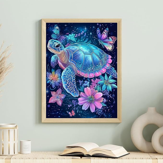 Yanfairy Turtle Diamond Art Painting Kits for Adults, Full Drill Diamond Dots Paintings for Beginners, Round 5D Paint with Diamonds Pictures Gem Art Painting Kits DIY Crafts Kits 12x16inch