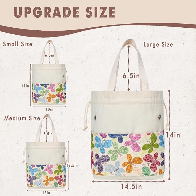 TOGETRUE Yarn Bag, Knitting Crochet Tote Bag, Yarn Storage Bags Organizer, Crochet bags for Crocheting Project, Store Skein Ball, Short Knitting Needle (Large, Butterfly)