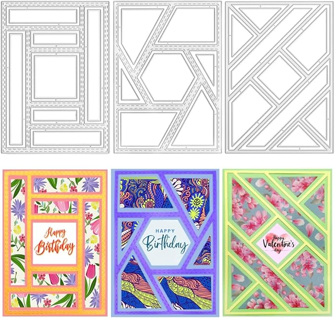 3 PCS Rectangular Die Cuts for Card Making, AFUNTA Frame Scrapbook Metal Cutting Dies Embossing Tools for Card Making Supplies, Paper Album Decor