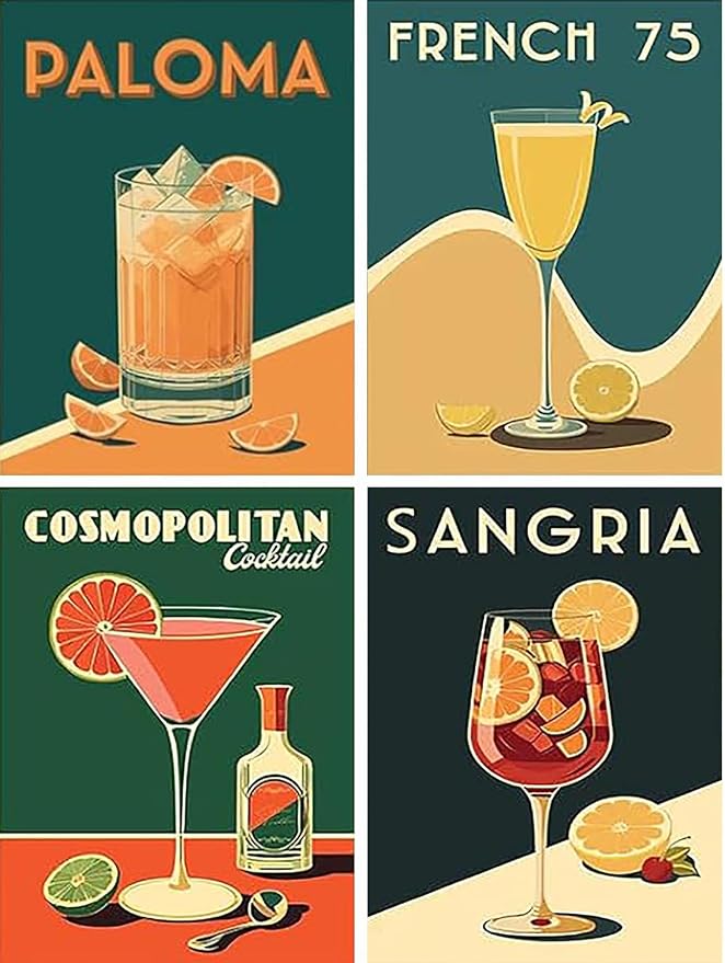 Diamond Art Kits for Adults,4 Pack Cocktails Diamond Painting Kits 12x16in