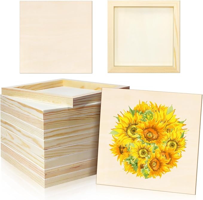FSWCCK 10 Pack 8 x 8 inch Wood Panel Boards, Unfinished Wood Canvas Panels for Crafts, Painting Canvas, DIY Art Projects, Pouring, Arts Use with Oils, Acrylics ﻿