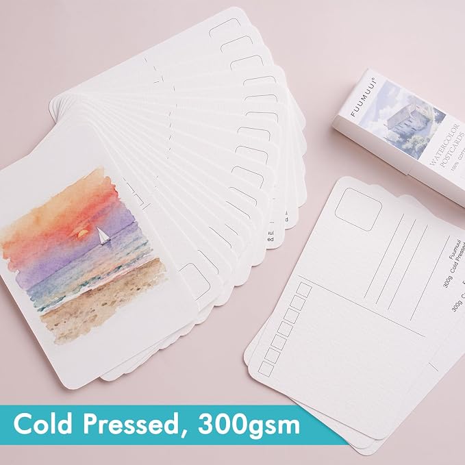 Fuumuui 40 Cards Watercolor Postcards Blank 4 x 6 inch, 140lb/300gsm, 100% Cotton Cold-Pressed Art Paper for Painting, DIY, Mailing, Invitations, Greeting Cards