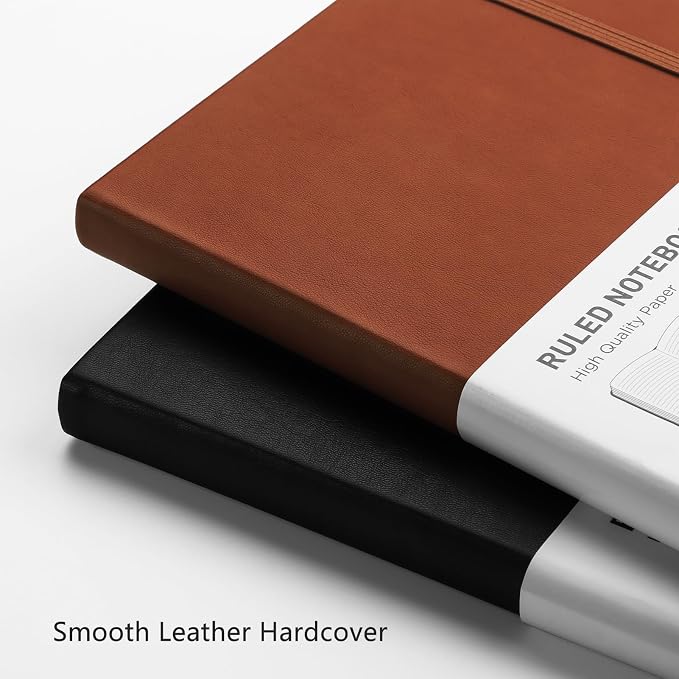 RETTACY Lined Journal Notebook, 192 Numbered Pages, A5 Size (5.7'' x 8.3'') | Leather Hardcover, 100 GSM Thick Paper, for Men & Women, Journaling, Writing, Work & Office (Brown)