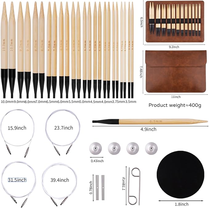 WAZAIGUR Interchangeable Bamboo Circular Knitting Needles Set