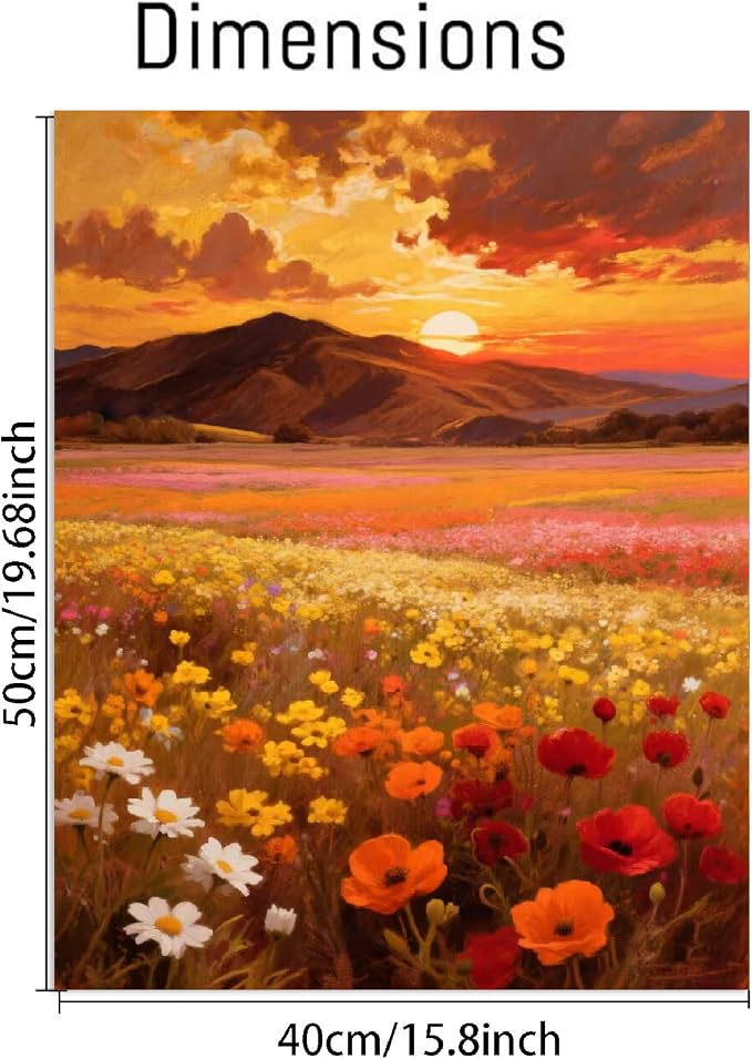 pchmcu Landscape Paint by Numbers Kit for Adults Beginner - Mountain Sunset Adult Paint by Number Kits on Canvas,Flower Oil Paint by Numbers for Home Decor Gift 16x20 inch