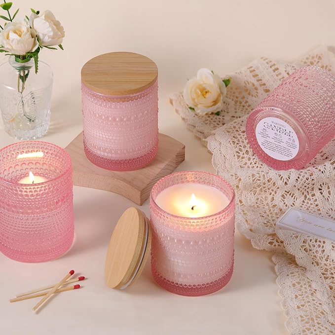 DARJEN 8 Pcs 14oz Glass Candle Jars with Lids, Candle Containers Tins-Pink | 14oz Capacity, Thick Heat-Resistant Glass, Safe for Hot Wax Pouring, Ideal for DIY & Gifts