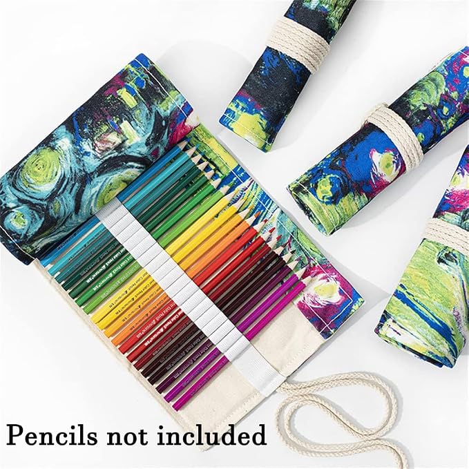 DIYOMR 24/36/72 Slots Pencil Wrap Pencil Rolls, Artist Colored Pencils Roll Up Bag Short Brushes Pouch Case Pencils Organizer for Drawing Coloring and Sketching,No Pencils (Ink Painting, 36slots)