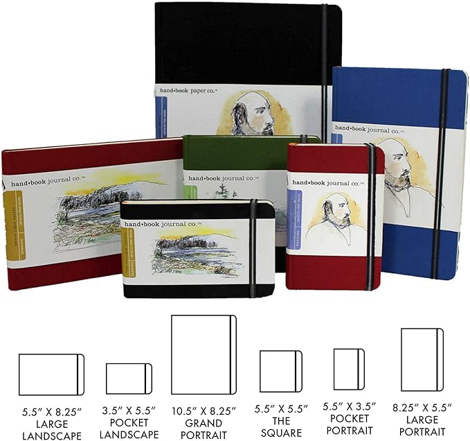 Handbook Journal Co. Travelogue Artist Canvas Cover Travel Notebook for Drawing and Sketching, Cadmium Green, Pocket Landscape 3.5 x 5.5 Inches, 130 GSM Paper, Hardcover w/Pocket