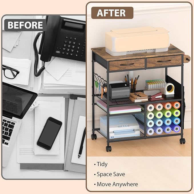 Mobile Craft Cart with Vinyl Roll Holder, Crafting Table Accessories Holder