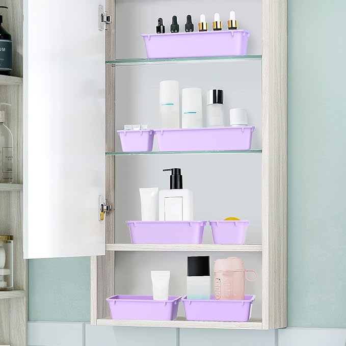 25 PCS Plastic Drawer Organizer Set, Makeup Organizers and Storage Bins | 4 Sizes Desk Drawer Divider Organizers and Storage Bins for Jewelry, Gadgets for Kitchen, Bedroom, Bathroom, Office, Purple