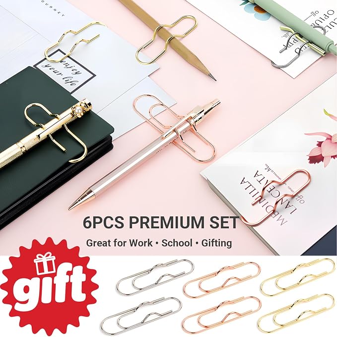 Paper Clip Pen Holder, Fits Notebooks, Journals & Planners, 6 Pack