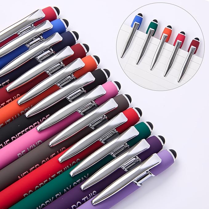 Actsun Funny Pens - 12 Pack Fine Point Smooth Writing Pens with Inspirational Tips, Black Ink, Touch Stylus Screens, Motivational Gift for Office & Desk Accessories
