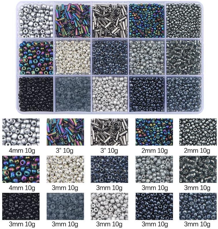 15 Grid Black Glass Seed Bugle Tube Beads Kit for Jewelry Making DIY Craft