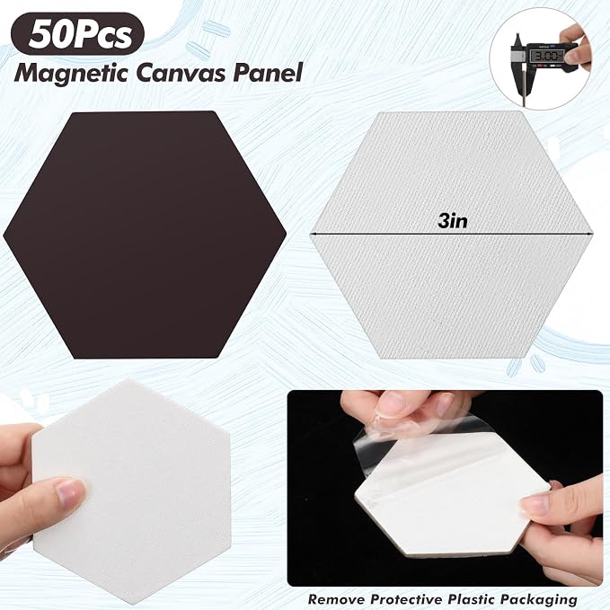 Engrowtic 50 Pcs Magnetic Painting Canvas Panels, 3 in, Regular Hexagon