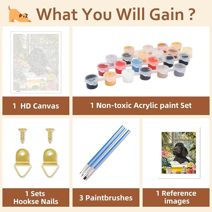 Reivworl Dog Paint by Numbers Kit for Adults Beginner 16×20 inch