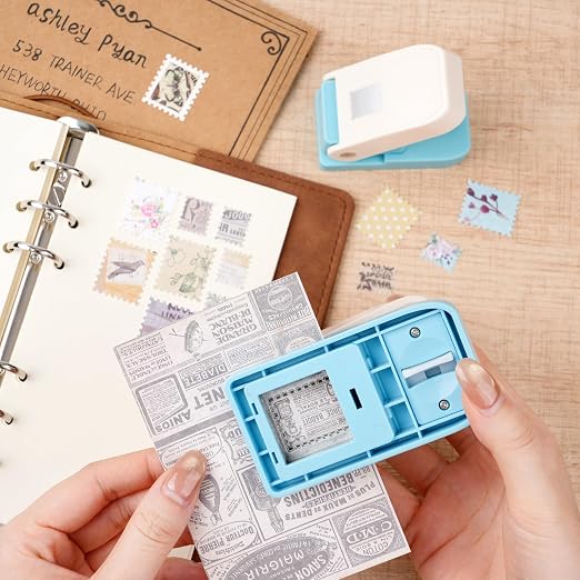 BAOFALI 2Pcs/Set Stamp Punch,Stamp Puncher, 0.6 x 0.5 inch, 1 x 0.8 Inch, Rectangular Stamps Punch, Lever Craft Hole Cutter Puncher, Paper Punches for Journaling Crafting DIY Scrapbooking Crafts