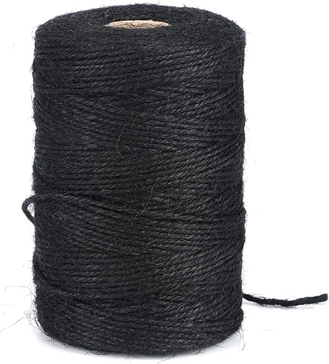 KINGLAKE Natural Jute Twine - 656 Feet, Arts & Crafts, Christmas, Durable Packing String, Black