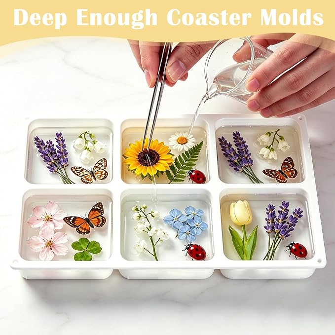 YOILES Deep Coaster Resin Molds Silicone,Epoxy Resin Molds | Square Silicone Molds for Resin Casting Craft Mold for Flower Preservation DIY Art(Square)