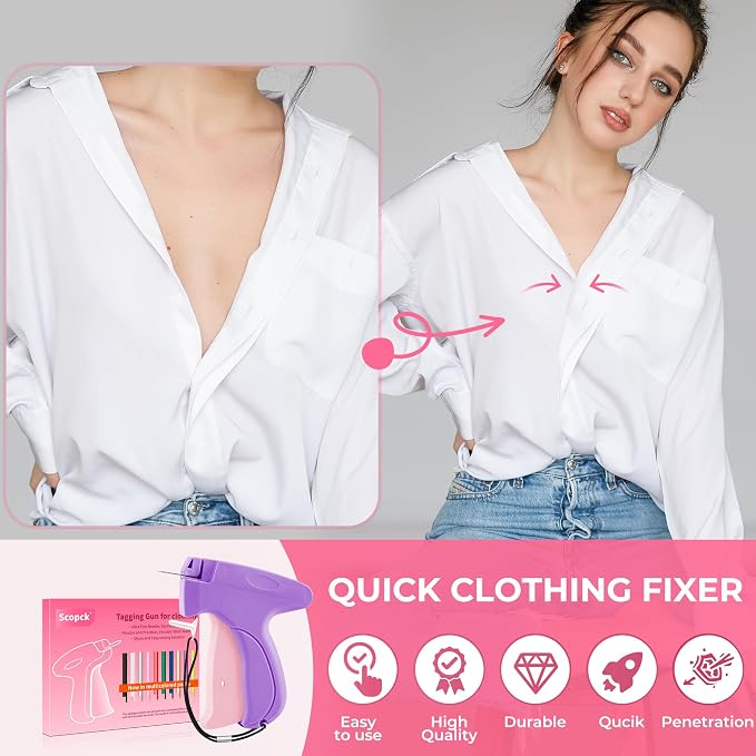 Stitch Gun for Clothes - Handheld Stitch Gun Quick Clothing Fixer - Tagging Gun - Includes 6 Needle, 1000 Black Fasteners & 1000 White Fasteners