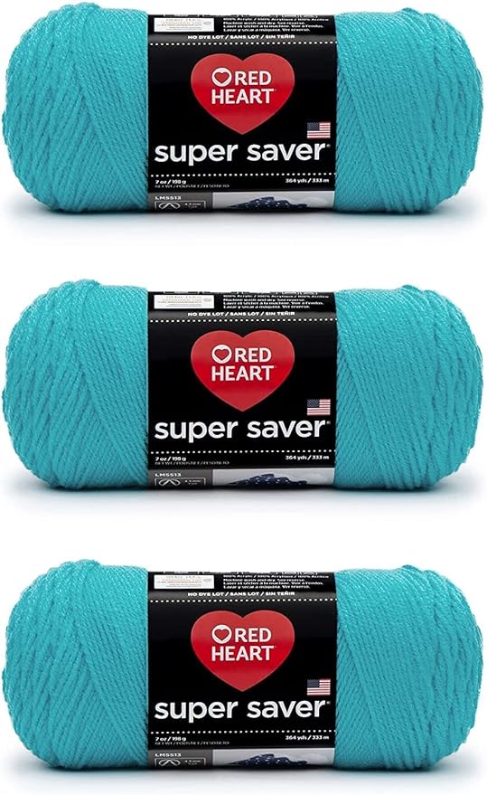Red Heart Super Saver Turqua Yarn - 3 Pack of 198g/7oz - Acrylic - 4 Medium (Worsted) - 364 Yards - Knitting/Crochet