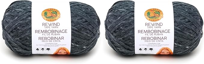 Lion Brand Yarn Rewind Yarn, Yarn for Knitting and Crocheting, Craft Tape Yarn, 2-Pack, Moto Jacket