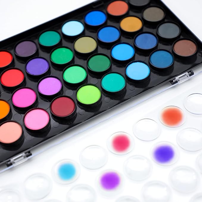 Artecho 36 Colors Watercolor Paint Set with 3 Brushes, Washable, Travel Design, Perfect for Card Making, Illustrations, Painting, Calligraphy | Washable Pan Watercolor, Travel Portable Design, for Card Making, Illustrations, Painting
