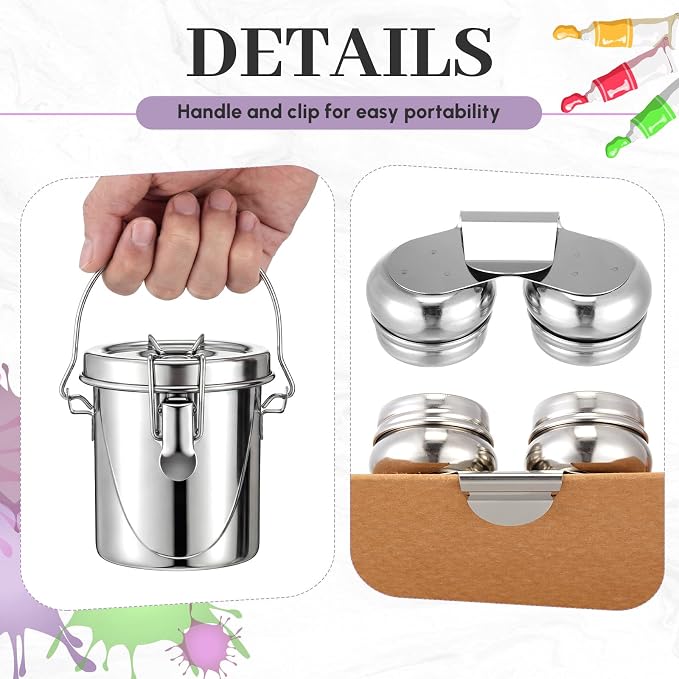 Skybooly 2 Pcs Paint Brush Cleaner Set with Cup, Airtight, Small | Stainless Steel, Portable Brush Washer with Palette Cup, For Oil Painting And Acrylic Painting, Painting Accessories