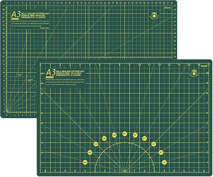 Headley Tools 18"x12" Thickened Self Healing Cutting Mat, A3 Rotary Cutting Sewing Mat for Crafts, Double Sided 5-Ply Table Cutting Board for Fabric Quilting Leather Arts Hobby Project, Green