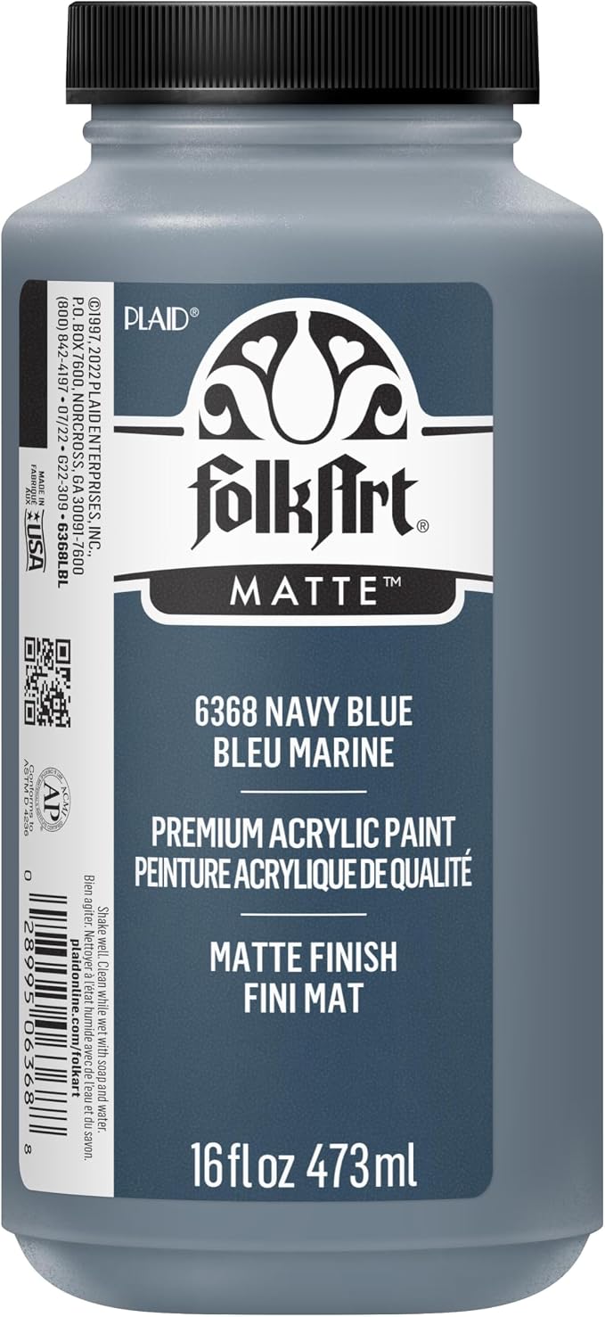 FolkArt Matte Acrylic Paint in Assorted Colors, 16 oz, Navy Blue 16 Fl Oz