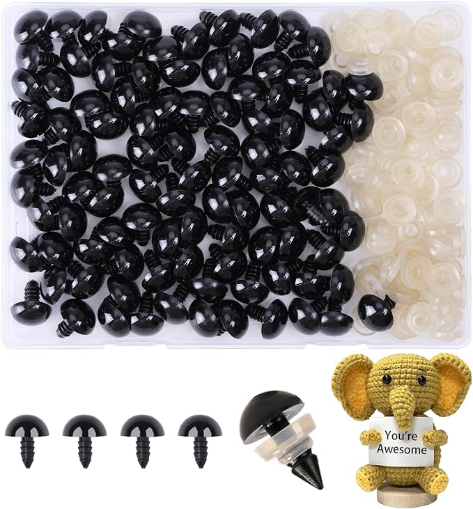 XKDOUS 14mm Safety Eyes, 200pcs Crochet Eyes for Amigurumi | Safety Eyes for Crocheting，Stuffed Animal Doll Eyes for DIY Crafts