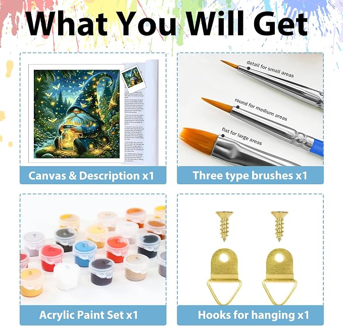 Gnome Paint by Numbers Kit for Adults, Adult Paint by Number Kits 16x16 in | Paint by Numbers Kit for Adults, Acrylic Painting by Numbers, DIY Arts and Crafts for Gifts or Home Decor