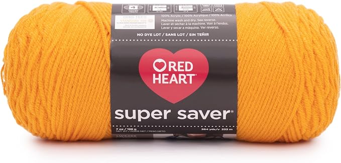 RED HEART Super Saver yarn, Saffron | #4 Medium Worsted Weight Acrylic Soft Yarn for Blankets, Beanies, Amigurumi, and Beginner Projects, 364 yards, 198g/7oz