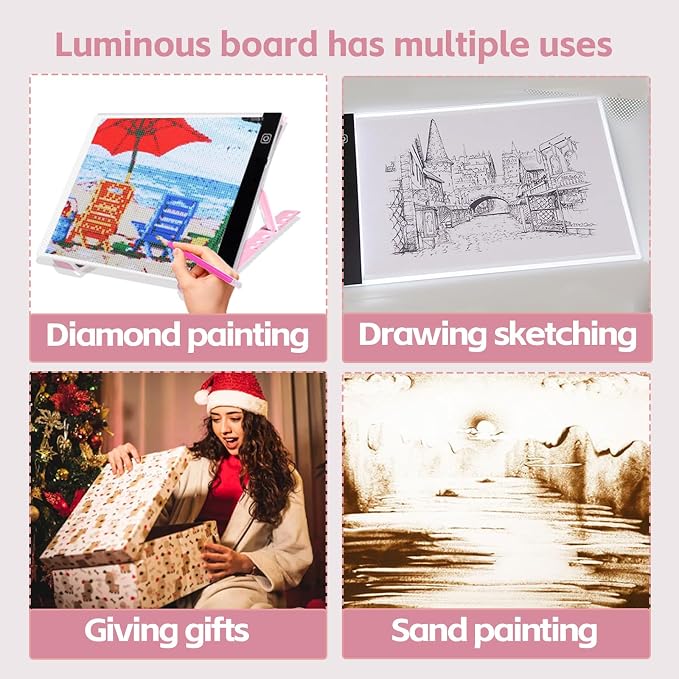 DNSGOOR 186Pcs Diamond Art Accessories Kit with A4 LED Light Pad