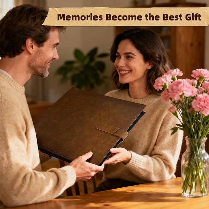 Vienrose 15"x13" Scrapbook Album Gift Set Faux Leather DarkBrown 100 Pages