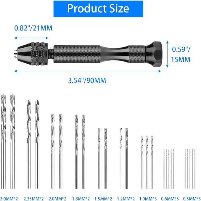 36Pcs Pin Vise Hand Drill Set, Mini Micro Drill Bits for Crafts