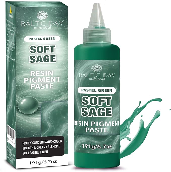 BALTIC DAY Soft Sage Pastel Pigment Paste for Epoxy Resin, 191g (6.7oz) | Highly concentrated soft sage pastel pigment paste for smooth opaque epoxy resin creations