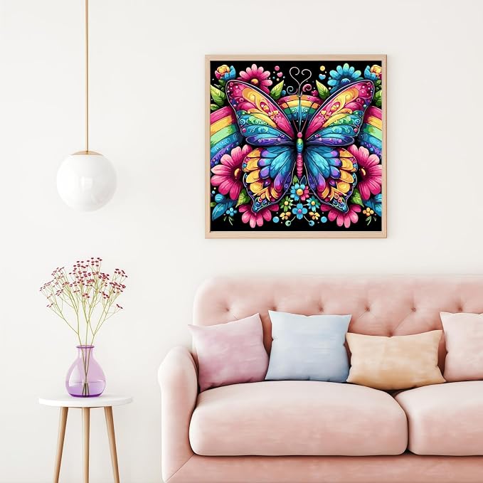 DOTSTART Paint by Numbers Kit for Adults, Rainbow Butterfly Canvas Adult Paint by Number Kits, Acrylic Paint by Number Canvas for Adult Beginners, Home Wall Art Decor,Unframed, 16X16 inch
