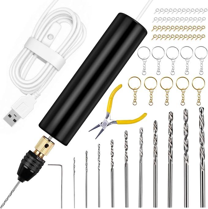 LET'S RESIN Electric Drill, 74Pcs Mini Drills with 3-Jaw Clamp&10 Drill Bit | Electric Resin Drill with 3-jaw Chuck 0-3mm Adjustable Range, Keychain Making Kit, Jewelry Making Kit, Electric Hand Drill