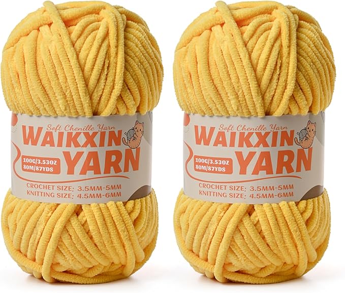 （2 Light Yellow） 2 Pack Super Soft Fuzzy Chenille Chunky Yarn for Crocheting, 200g (175yds) Fluffy Velvet Yarn for Hand Knitting Baby Blankets Weaving Craft