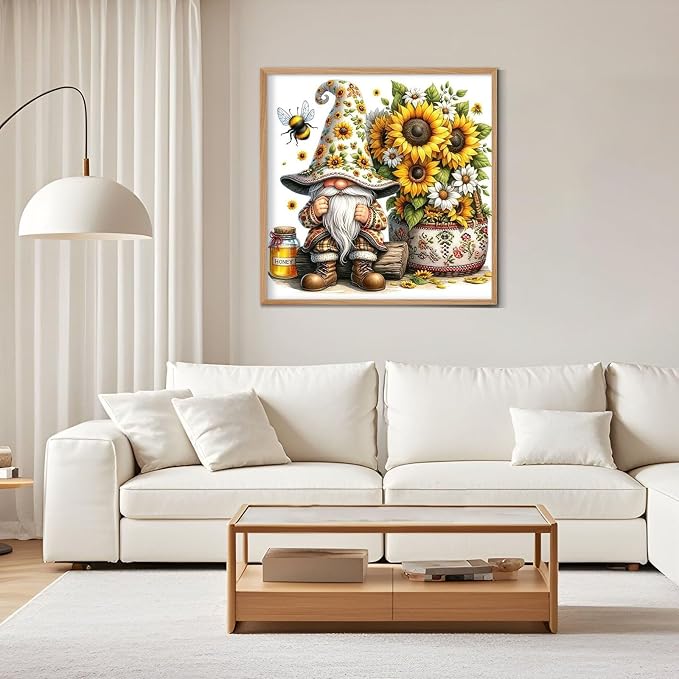 Diamond Art Kits for Adults, 5D Sunflower Gnome Diamond Painting Kit