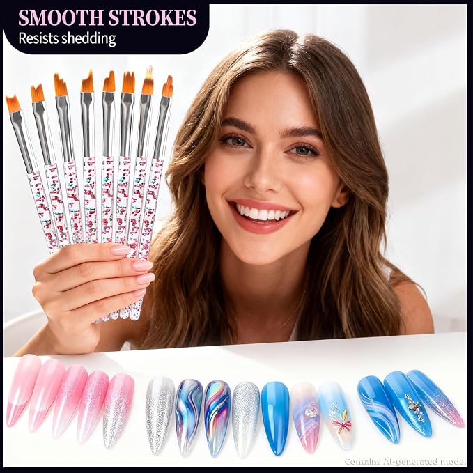 Artdone 34pcs Nail Art Brushes, Nail Art Tool Set, Dotting Tools | Dust Striping Brushes for Long Lines, Drawing Pen Kit For Gel Polish Design Supply