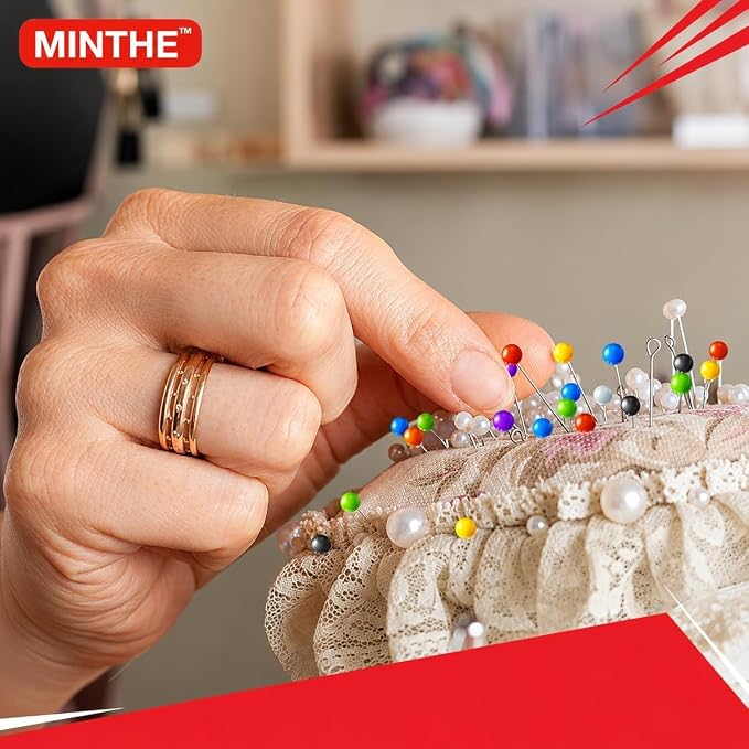 MINTHE 600PCS Sewing Pins for Fabric, Straight Pins Sewing with Pearlized Colored Heads, Quilting Supplies, Pearl, Stick, Corsage, Head