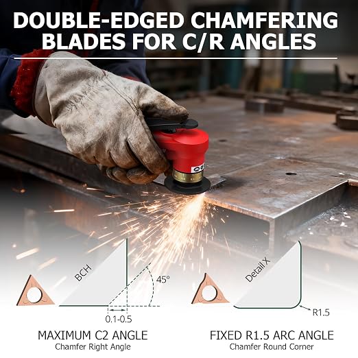 Upgraded Pneumatic Chamfer Tool with Straight Guide Plate Save Guide Wheels