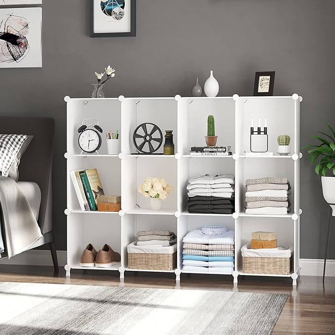 AWTATOS 12 Cube Storage Organizer, Closet Organizer Storage Shelves, White