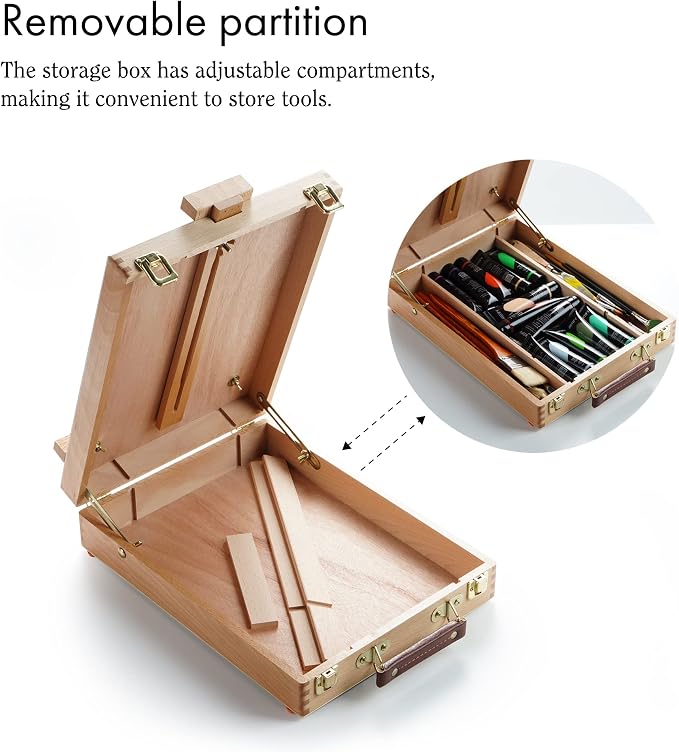 ARTIFY Adjustable Beechwood Tabletop Painting Easel, Wooden Sketch Box Easel, Desktop Artist Easel for Drawing (Easel Box)