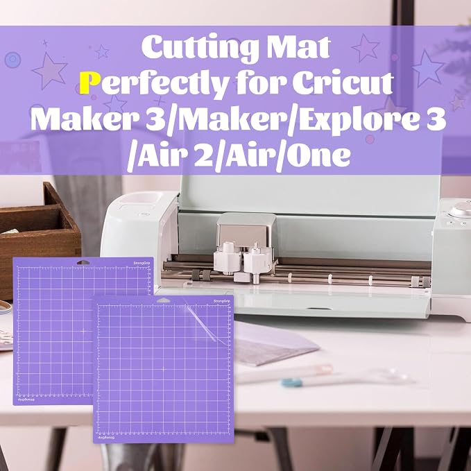 THANMAO StrongGrip Cutting Mat 3 Pack,12"x12" Strong Grip Cutting Mats for Cricut Maker 3/Maker/Explore 3/Air 2/Air/One，Replacement Accessories Card，Adhesive Non-Slip Cut Mats(Purple