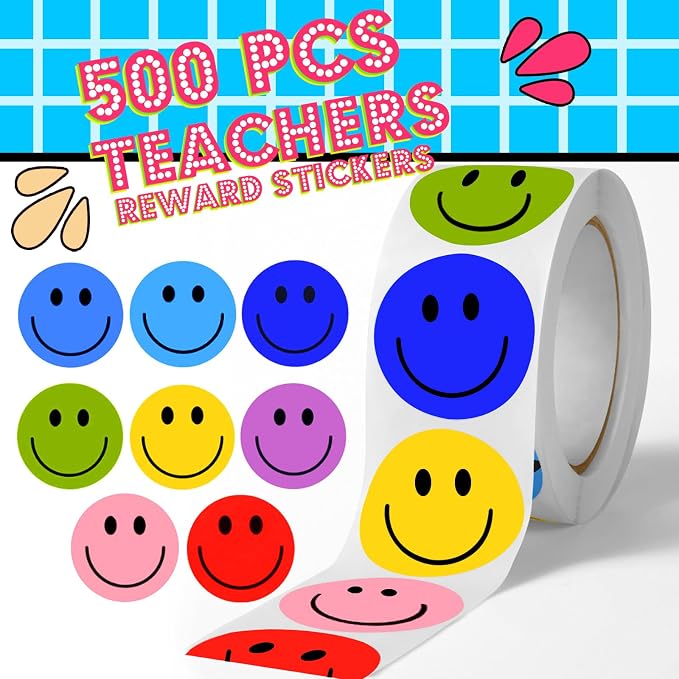 500Pcs Smiley Face Sticker Reward Stickers Rolls