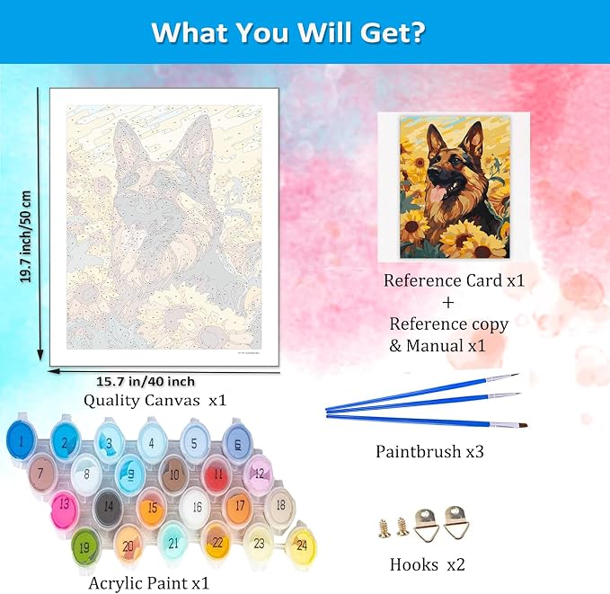 Artunion German Shepherd Dog Paint by Numbers Kit for Adults,Dog Animals Paint by Number Kits, DIY Oil Painting Paint by Number Kits on Canvas Arts Craft for Home Wall Decor 16x20 Inch